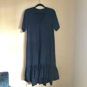 ASOS Monki Navy Blue Ruffle Hem Midi Dress